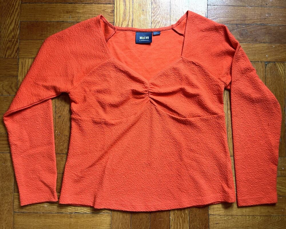 Maeve Anthropologie XL Orange Sweetheart Top Long Sleeve Colorful Autumnal Y2K